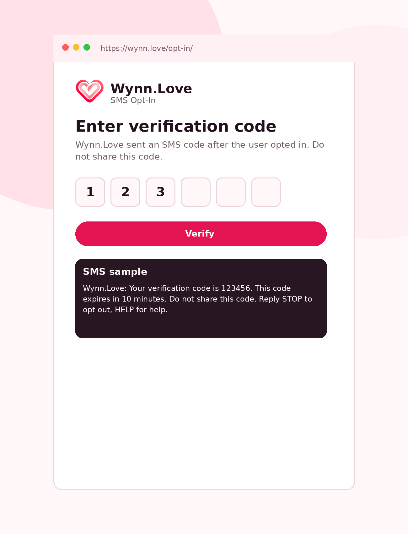 Wynn.Love OTP verification screenshot
